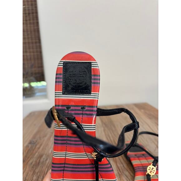 Tory Burch Emmy Thong Slingback Sandal Womens 8 Multicolor Patent Leather Buckle - Picture 3 of 6
